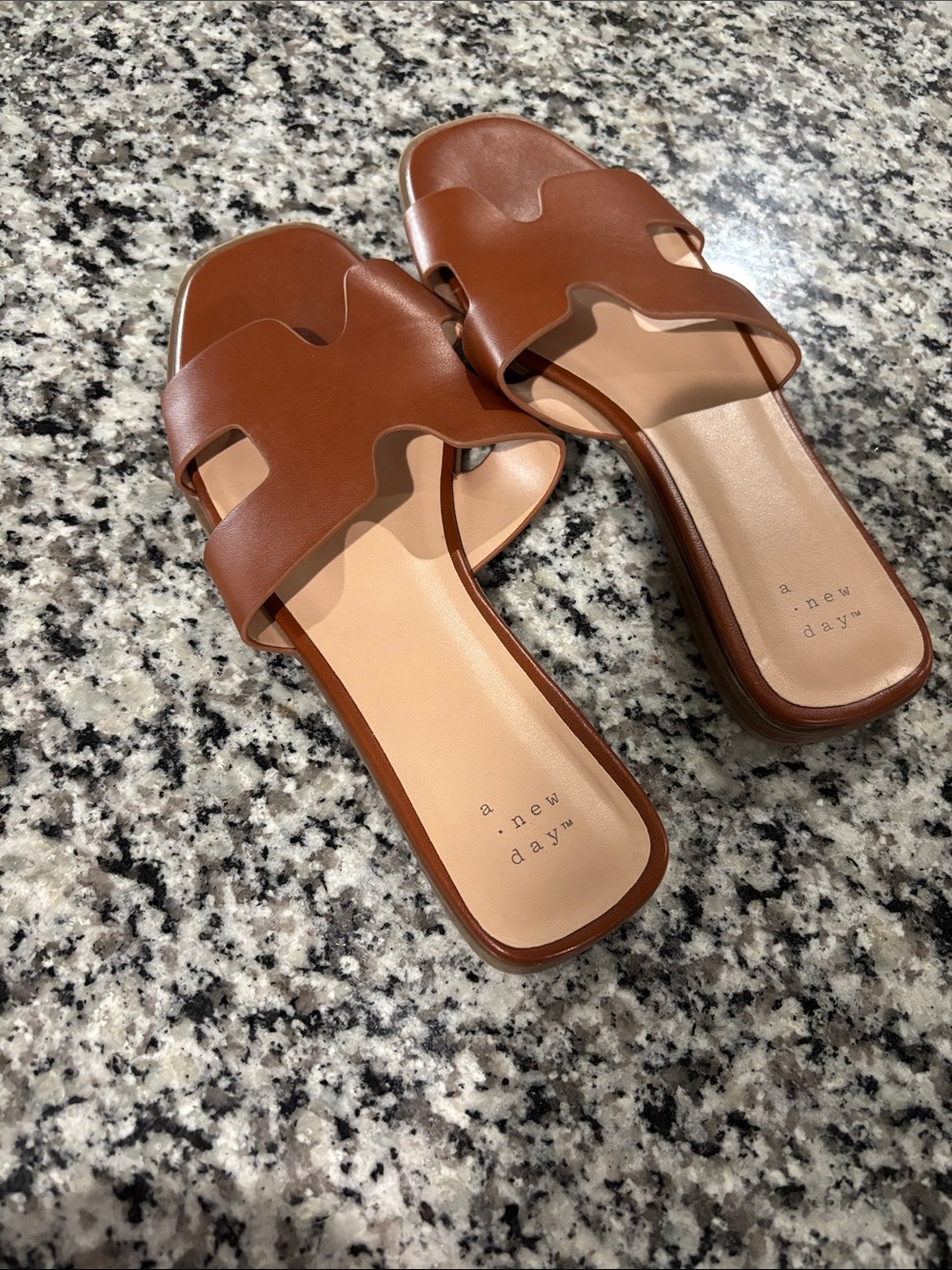 a new day Brown Faux-Leather Slide Sandals
